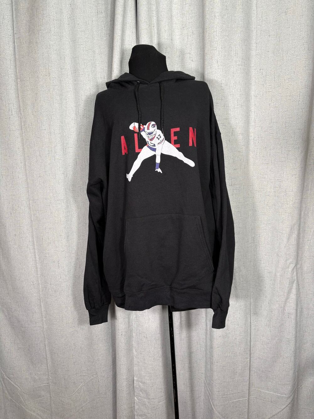 Buffalo Bills Josh Allen Black Hoodie 2XL Woman's Plus Size Football Sweatshirt
